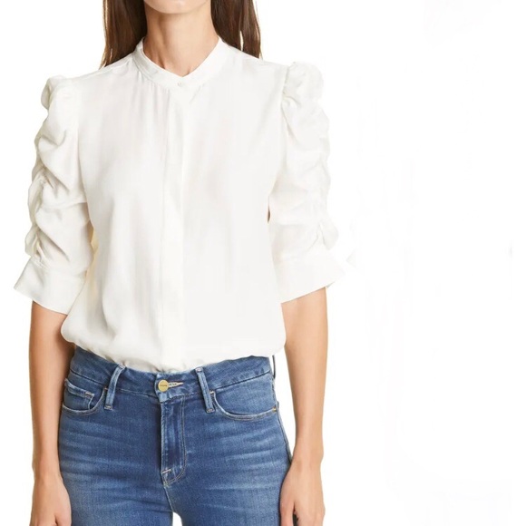 Frame Denim | Tops | Nwt Frame Shirred Sleeve Silk Blouse Off White |  Poshmark